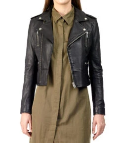 Womens Cropped Biker Leather Jacket