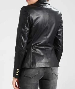 Womens Double Breasted Slimfit Black Blazer -Leather Jacket Store Black Leather Womens Double Breasted Blazer Jacket