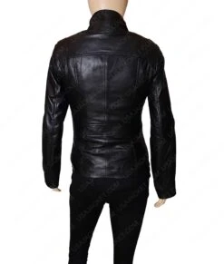 Womens Black Mandarin Collar Jacket -Leather Jacket Store Black leather Women Mandarin Collar Jacket