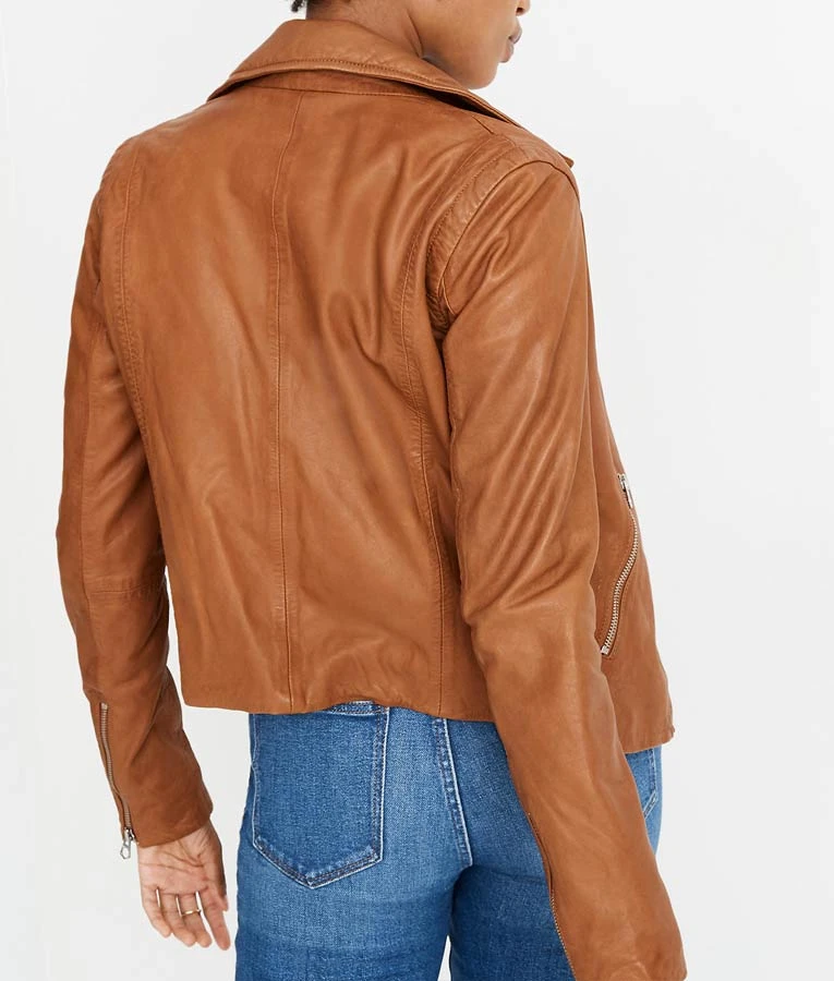 Womens Washed Leather Motorcycle Jacket 4 Womens Washed Leather Motorcycle Jacket - Image 4