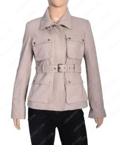 Womens Four Pocket Stone Leather Coat