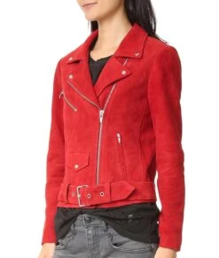 Emma Swan Suede Leather Red Biker Jacket -Leather Jacket Store Emma Swan Once Upon A Time Wool Red Biker Jacket