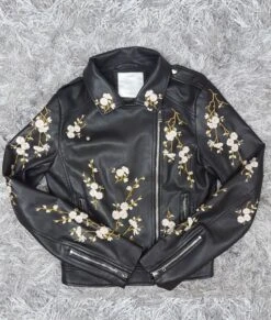 Lena Grisky Find Me In Paris Jacket -Leather Jacket Store Find Me In Paris Lena Grisky Leather Jacket With Floral Embroidery