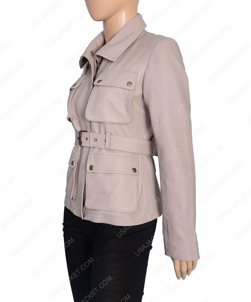 Womens Four Pocket Stone Leather Coat 3 Womens Four Pocket Stone Leather Coat - Image 3