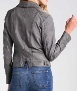 Womens Grey Leather Motorcycle Jacket -Leather Jacket Store Grey Leather Womens Motorcycle Jacket