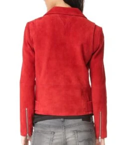 Emma Swan Suede Leather Red Biker Jacket -Leather Jacket Store Jennifer Morrison Red Wool Blend Jacket