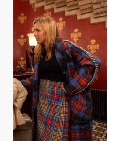 Killing Eve Season 03 Villanelle Coat -Leather Jacket Store Killing Eve Season 03 Villanelle Blue and Red Plaid Chain Trim Coat