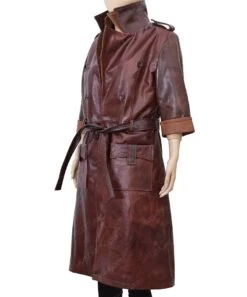 Leather Jacket Store -Leather Jacket Store Piper Wright Dark Brown Leather Trench Coat