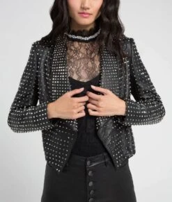 RHOBH Kyle Richards Studded Leather Jacket -Leather Jacket Store RHOBH Kyle Richards Studded Black Leather Blazer