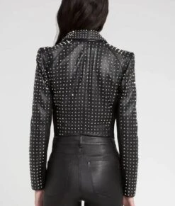 RHOBH Kyle Richards Studded Leather Jacket -Leather Jacket Store RHOBH Kyle Richards Studded Black Leather Open Front Blazer