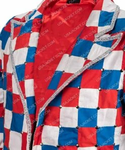 Rocketman Elton John Checked Blazer -Leather Jacket Store Taron Egerton Checked Colorful Blazer