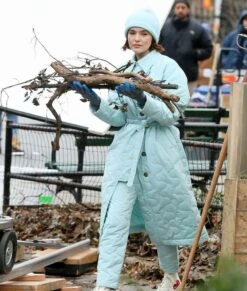 The Politician S02 Infinity Jackson Quilted Coat -Leather Jacket Store The Politician Season 02 Zoey Deutch Blue Quilted Coat