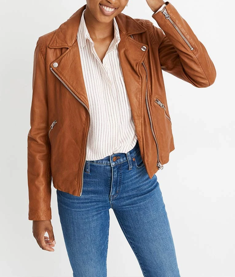 Womens Washed Leather Motorcycle Jacket 3 Womens Washed Leather Motorcycle Jacket - Image 3