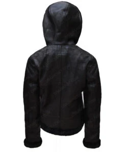Womens Black Shearling Leather Hooded Jacket -Leather Jacket Store Womens Black Jacket