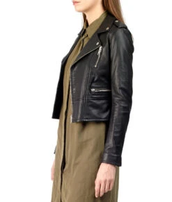 Womens Cropped Biker Leather Jacket -Leather Jacket Store Womens Black Leather Biker Jacke