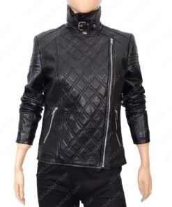 Womens Detailed Stitched Black Motorcycle Jacket