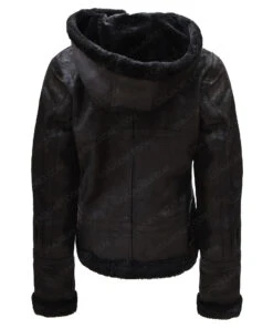 Womens Black Shearling Leather Hooded Jacket -Leather Jacket Store Womens Black Shearling Hooded Jacket