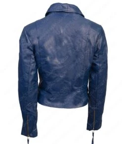 Womens Blue Lambskin Biker Jacket -Leather Jacket Store Womens Blue Lambskin Moto Jacket