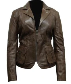 Womens Brown Stylish Blazer Biker Jacket