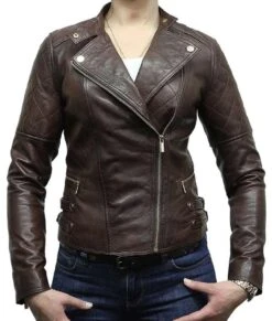 Womens Dark Brown Classic Motorcycle Leather Jacket