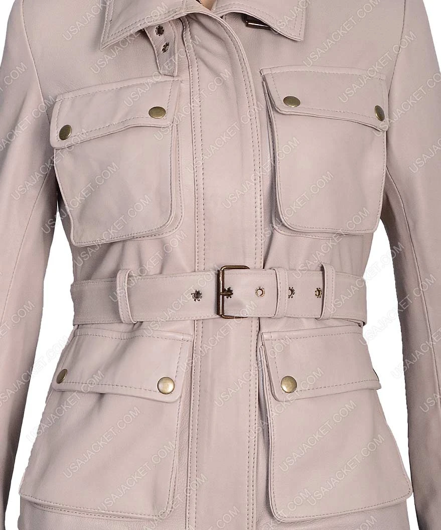 Womens Four Pocket Stone Leather Coat 2 Womens Four Pocket Stone Leather Coat - Image 2