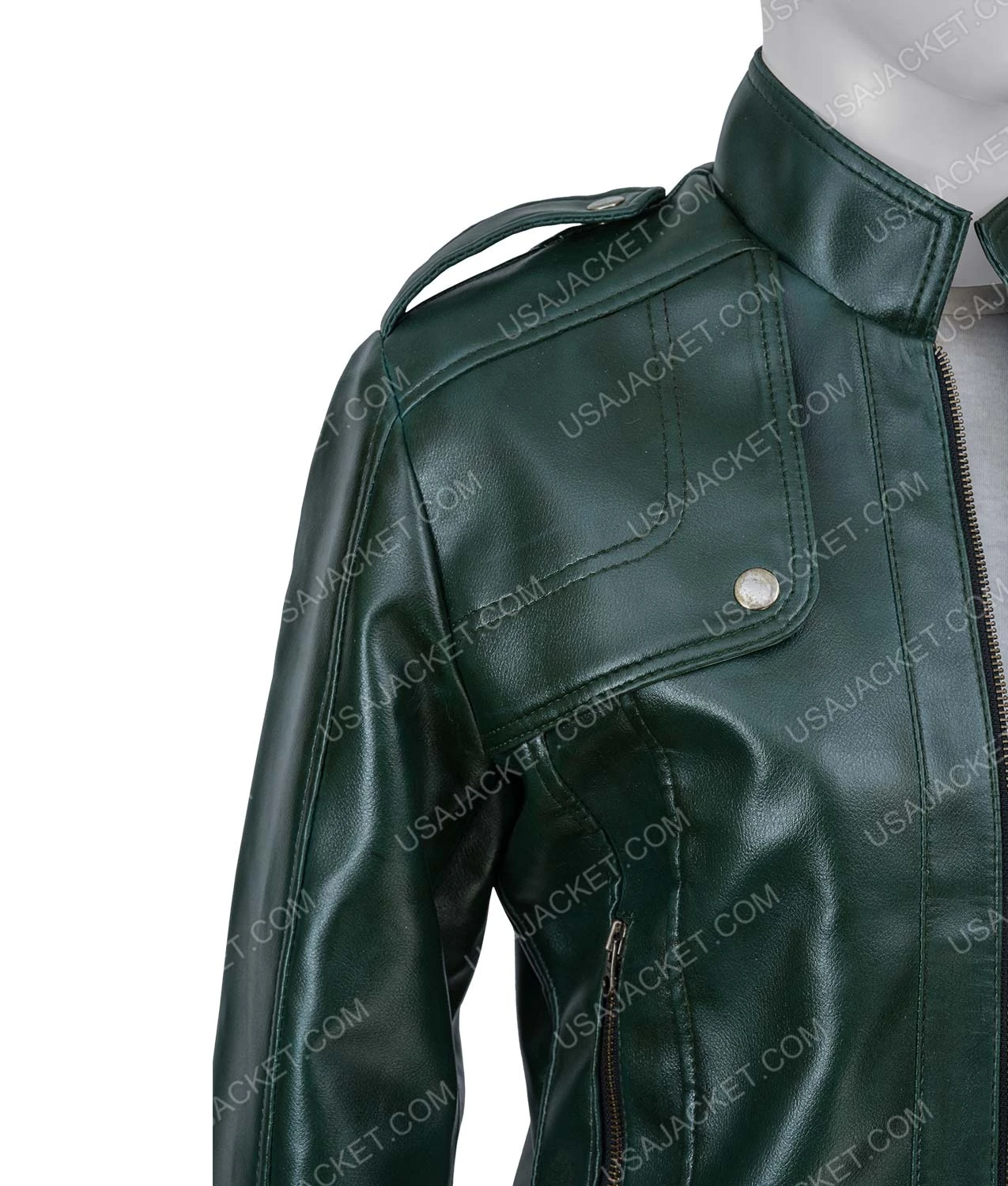 Women’s Green Faux Leather Moto Jacket 4 Women’s Green Faux Leather Moto Jacket - Image 4