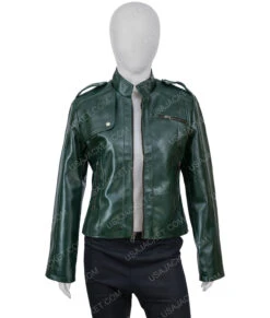 Women’s Green Faux Leather Moto Jacket