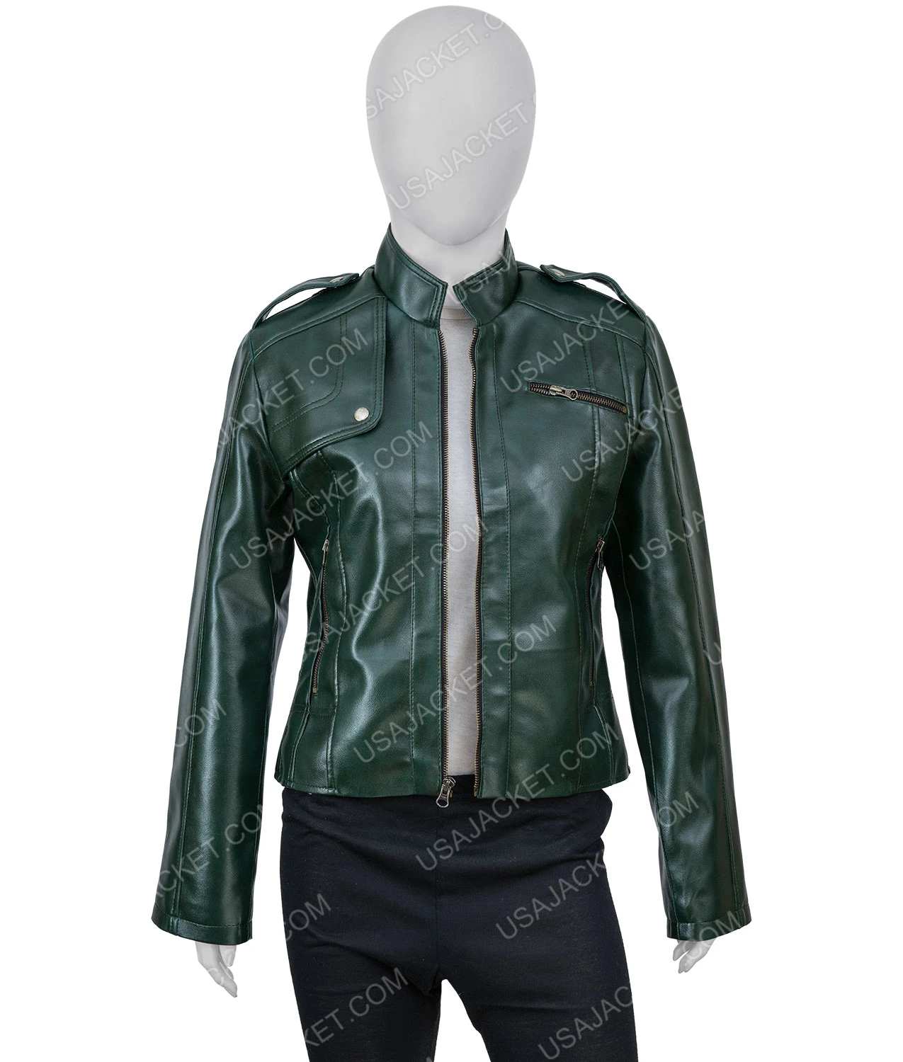 Women’s Green Faux Leather Moto Jacket 1 Women’s Green Faux Leather Moto Jacket