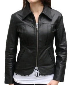 Womens Black Slimfit Style Leather Jacket