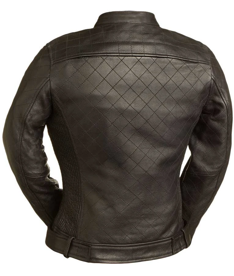 Womens Spandex Fitted Quilted Stitched Biker Jacket 2 Womens Spandex Fitted Quilted Stitched Biker Jacket - Image 2