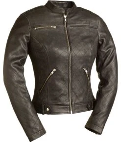 Womens Spandex Fitted Quilted Stitched Biker Jacket
