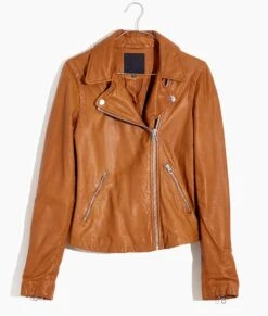 Womens Washed Leather Motorcycle Jacket
